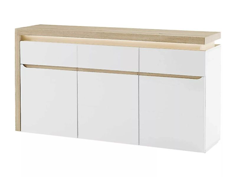 Sideboard mit 3 Türen & 3 Schubladen - Mit LED-Beleuchtung - MDF - Weiß lac günstig online kaufen
