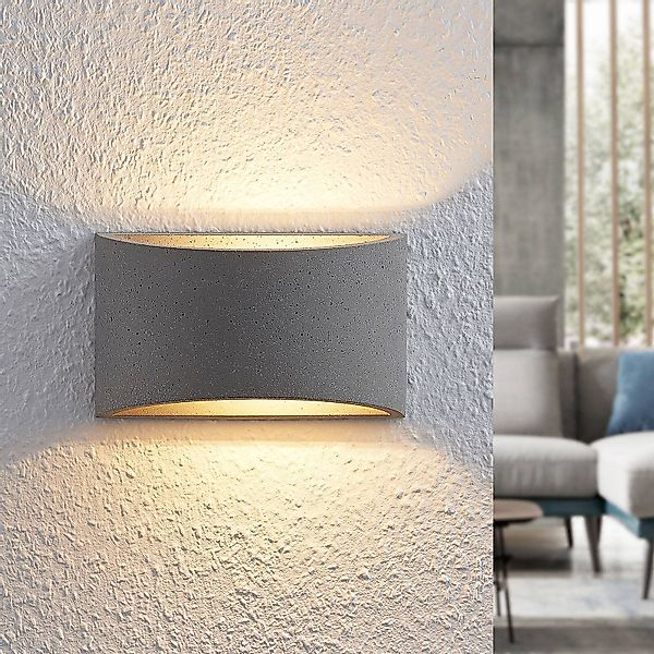 Lindby Wandleuchte Edvin, grau, Beton, 20 cm, up/down, G9 günstig online kaufen