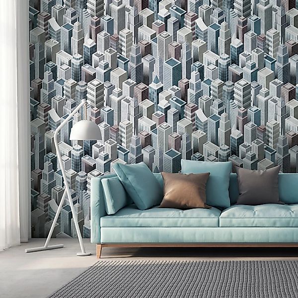 PROFHOME 382501-GU Fototapete Architektur Grau Blau Weiß Violett 1,59 m x 2 günstig online kaufen