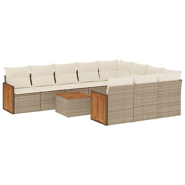 vidaXL 11-Tlg Garten-Sofagarnitur mit Kissen Beige Poly Rattan 3260427 günstig online kaufen
