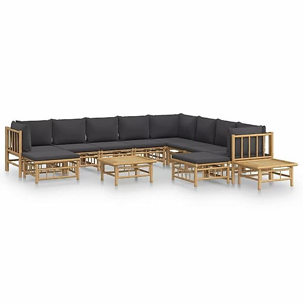 Vidaxl 12-tlg. Garten-lounge-set Mit Dunkelgrauen Kissen Bambus günstig online kaufen