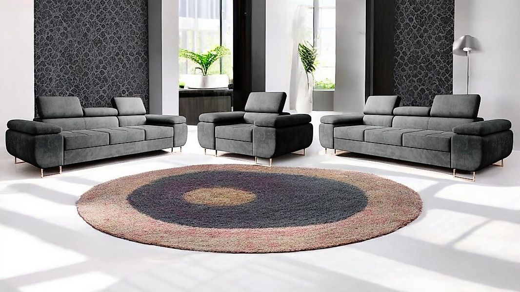 M-Punkt24 Polstergarnitur Miami, (3-3-1 Set, 3-1-1, 3-2-1, Samtstoff Grau A günstig online kaufen