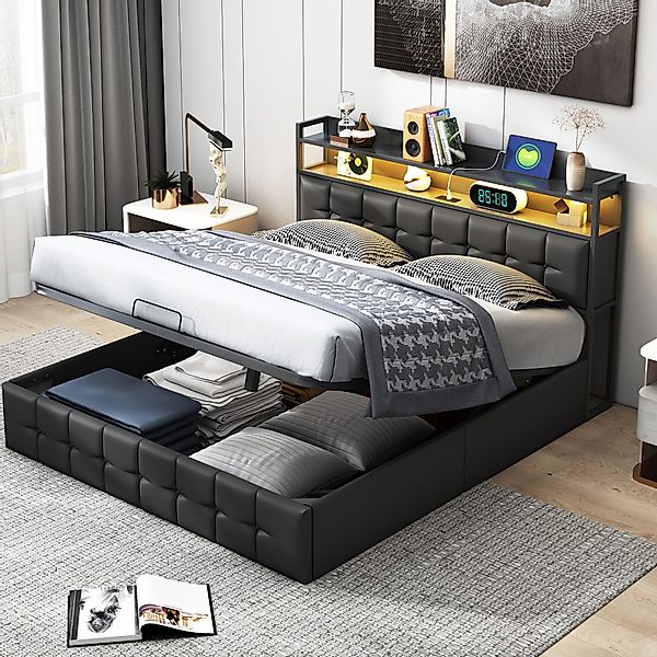 FUROKOY Polsterbett Doppelbett Stauraumbett Hydraulisch anhebbarer günstig online kaufen