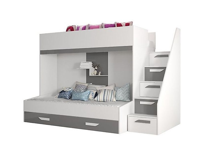 QMM TraumMöbel Hochbett Etagenbett "Paris 6" für 2 Kinder mit Schublade wei günstig online kaufen