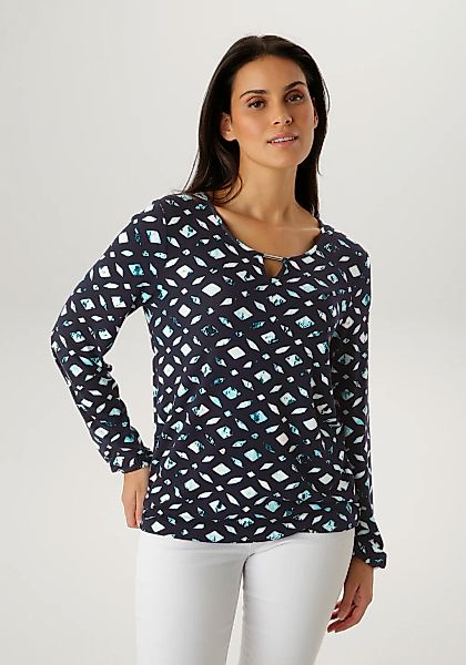 Aniston SELECTED Langarmshirt mit Cut-out und dekorative Mosaik-Musterung - günstig online kaufen