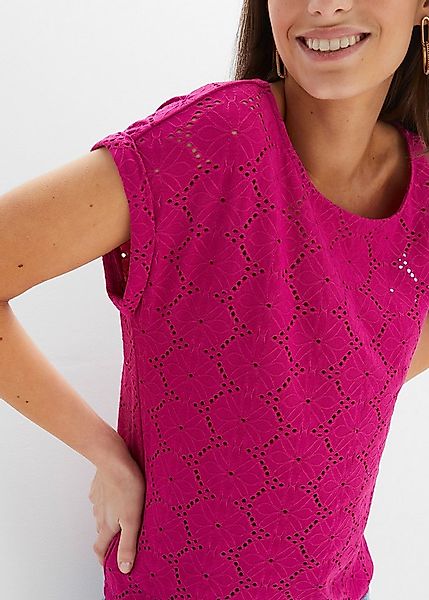 bonprix Shirtbluse bequeme Passform, mit Lochstickerei, elastisches Materia günstig online kaufen