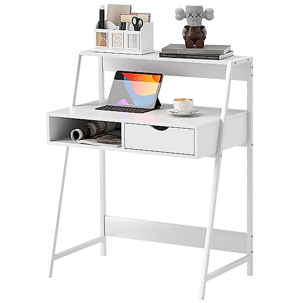 HOMCOM Sekretär Computertisch Büro im Retro-Stil Schublade Fach Metall Weiß günstig online kaufen