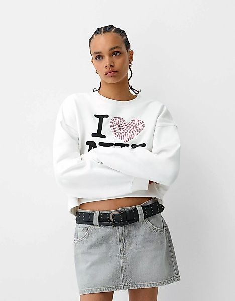 Bershka Pullover I Love New York Mit Langen Ärmeln Damen Xs Weiss günstig online kaufen