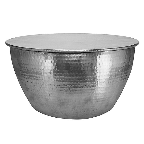 Womo-Design Couchtisch Rund 59x30,5cm Silber Drum Hammerschlag Design günstig online kaufen