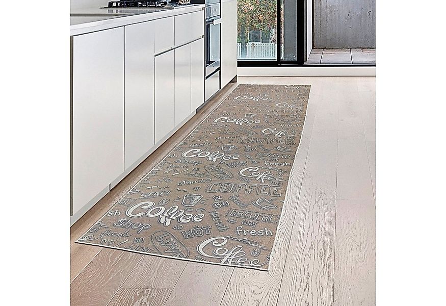 Carpetia Teppich Küchenläufer I beige I waschbar I „Coffee“ Schriftzug in w günstig online kaufen