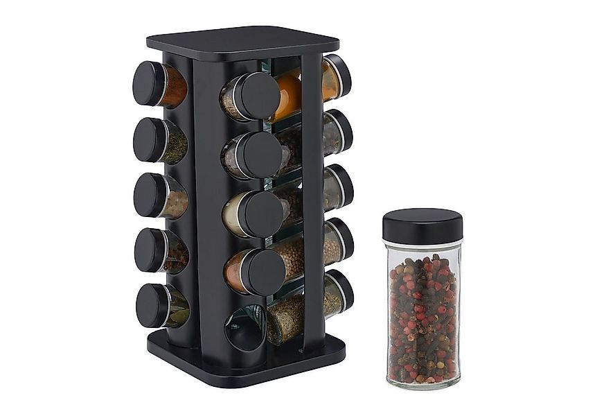 relaxdays Gewürzregal Gewürzkarussell mit 20 Gläsern günstig online kaufen
