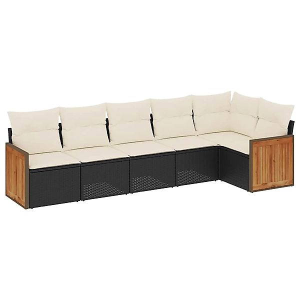 vidaXL 6-Tlg Garten-Sofagarnitur mit Kissen Schwarz Poly Rattan 3260068 günstig online kaufen