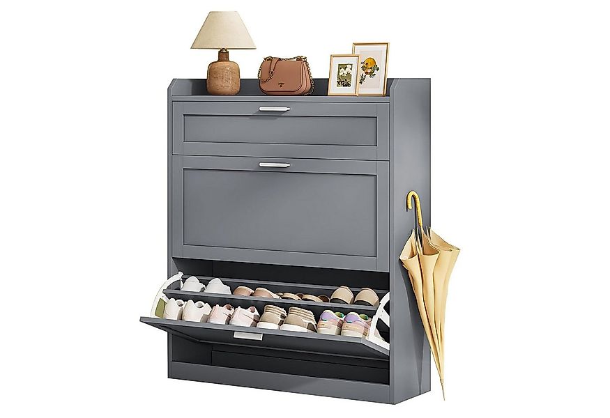 MSMASK Schuhschrank mit 2 Klappen, 24 x 80 x 104 cm Grau günstig online kaufen