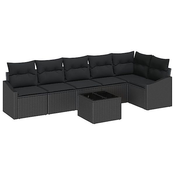 vidaXL Loungesofa Garten-Sofa-Garnitur Set von 7 Schwarz Poly-Rattan, 7 Tei günstig online kaufen