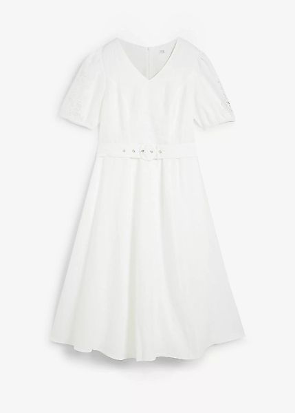 Kleid aus reinem Leinen mit Lochstickerei und Gürtel günstig online kaufen