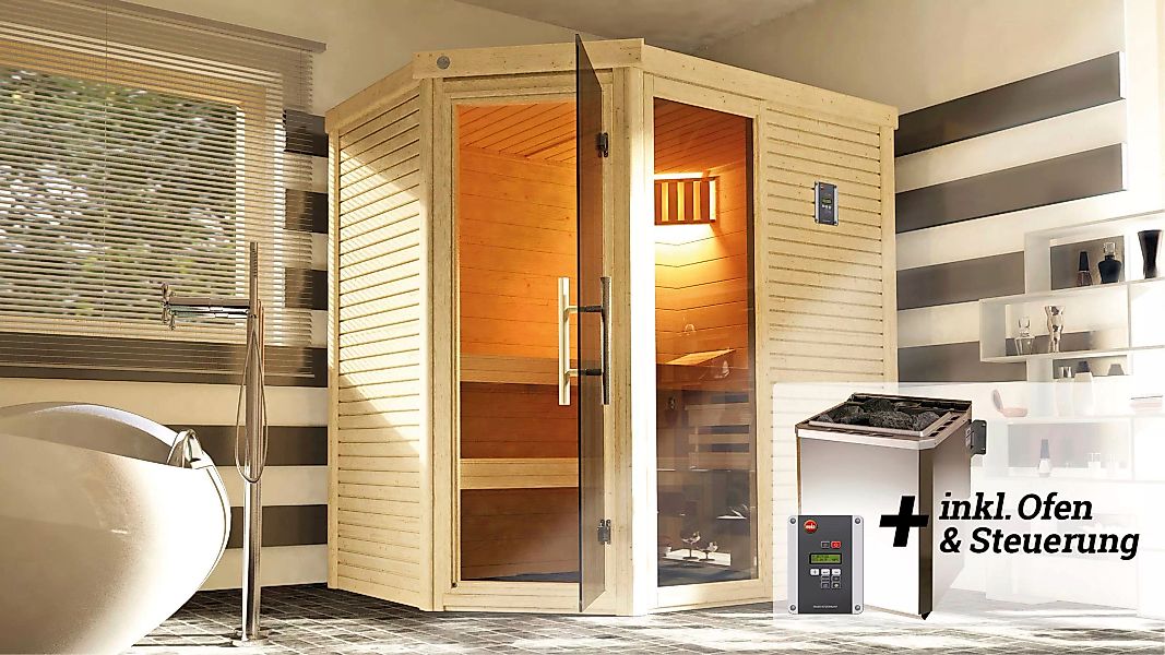 Weka Design-Sauna Cubilis 2 Sparset 7,5 kW BioS digi. Steuerung Glastür Fen günstig online kaufen