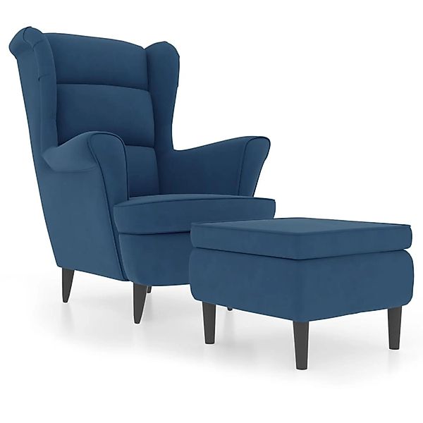 vidaXL Ohrensessel mit Hocker Blau Samt günstig online kaufen