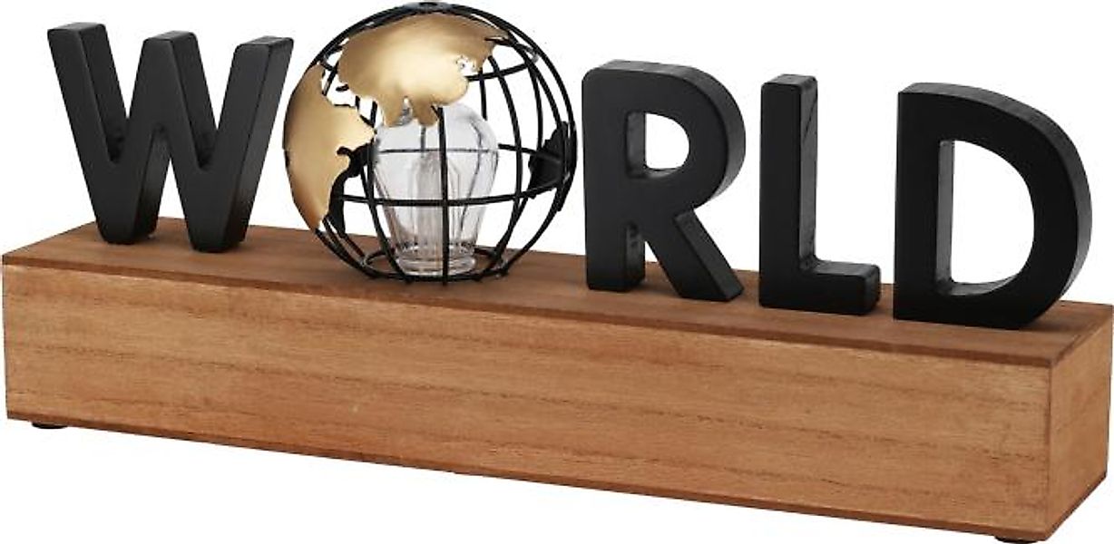 LED-Tischleuchte mit Spruch World ca. 38 x 15 cm MDF Braun / Schwarz günstig online kaufen