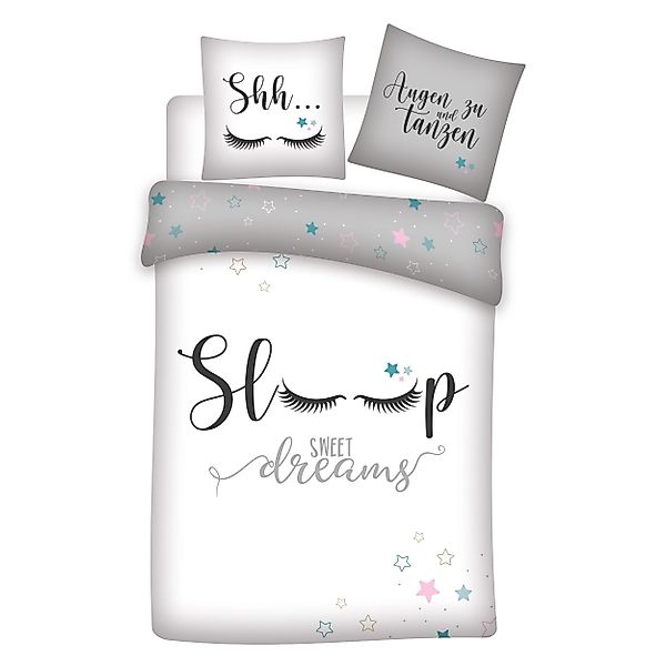 Familando Jugendbettwäsche "Sleep" Sweet Dreams Grau günstig online kaufen