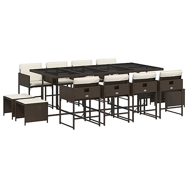vidaXL 13-Tlg Garten-Essgruppe mit Kissen Braun Poly Rattan 3211341 günstig online kaufen