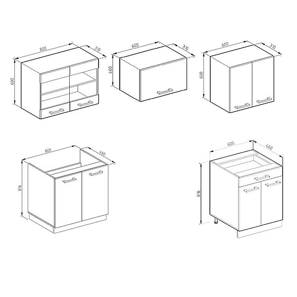 Vicco Küchenzeile R-Line, Beton/Weiß/Weiß günstig online kaufen