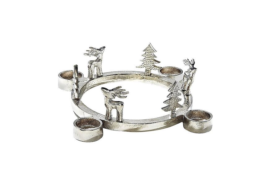 Kobolo Kerzenhalter Teelichthalter Kranz RENTIERE aus Metall D32cm (silber) günstig online kaufen