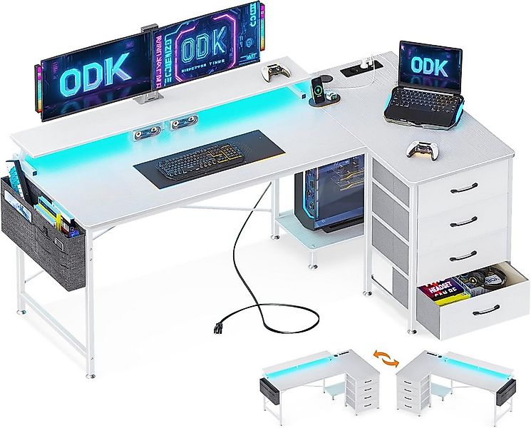 ODK Eckschreibtisch mit 4 Schubladen, Schreibtisch mit Steckdosen & USB Lad günstig online kaufen