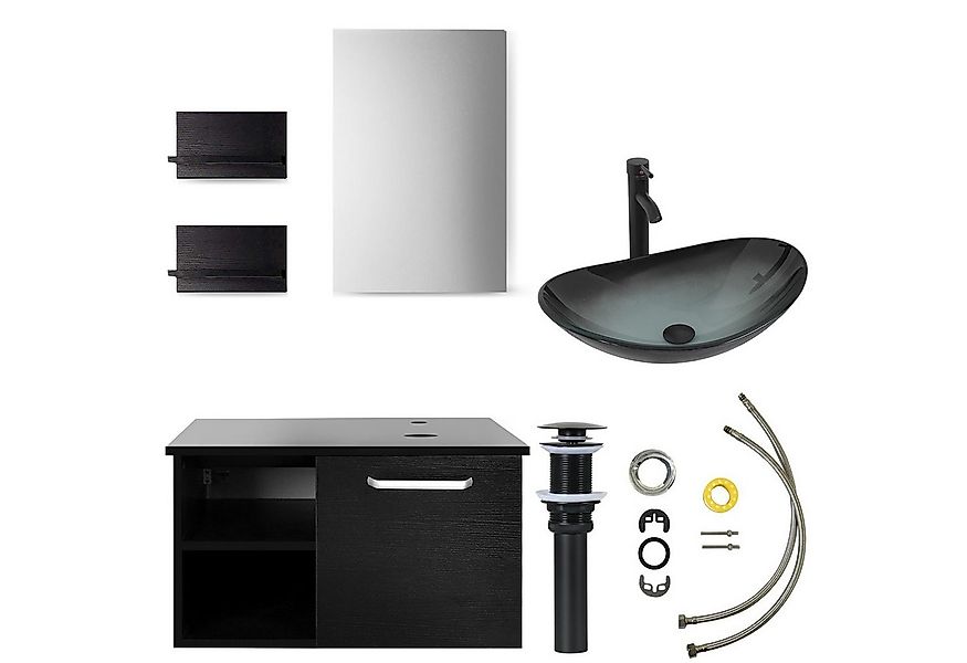 Puluomis Badezimmer-Set mit Spiegel, Badezimmerschrank mit 2 Regale ohne/mi günstig online kaufen