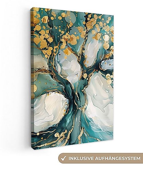 OneMillionCanvasses® Leinwandbild Baum - Modern - Farboptik - Türkis - Gold günstig online kaufen