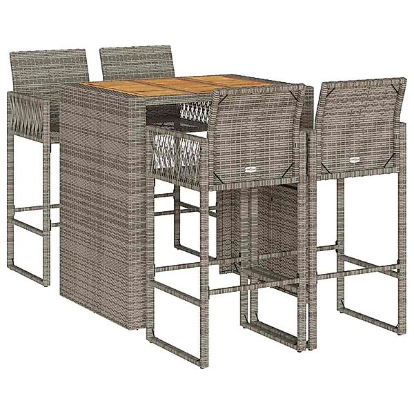 vidaXL 5-Tlg Gartenbar-Set ohne Kissen Grau Poly Rattan Akazie 3328888 günstig online kaufen