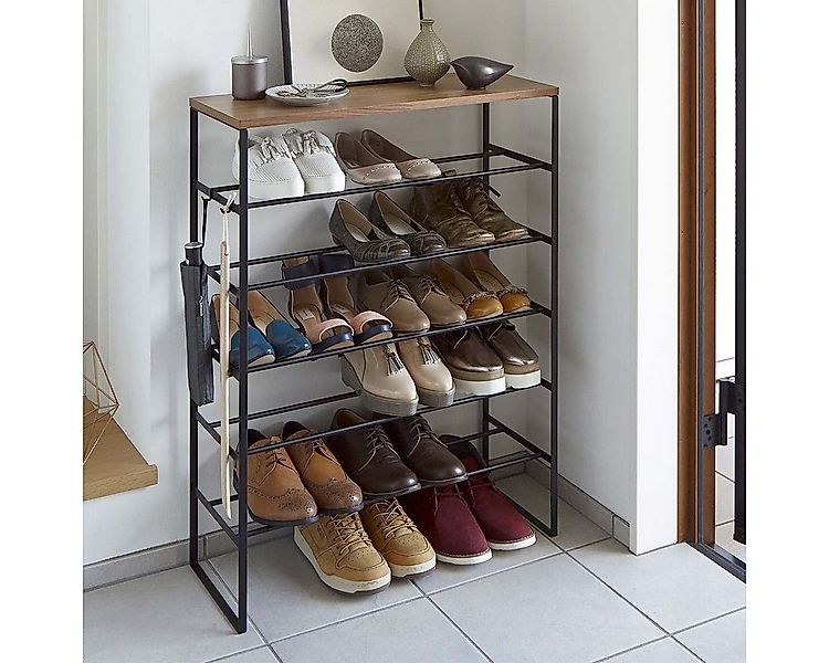 Yamazaki Schuhregal "Tower" aus Metall mit Holzablage 66x87x25cm schmal, pl günstig online kaufen