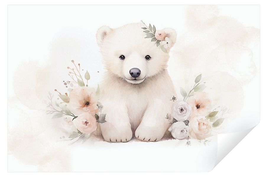 Wallarena Fototapete Kinderzimmer Mädchen Tiere Bär Blumen Vlies Tapete Wan günstig online kaufen