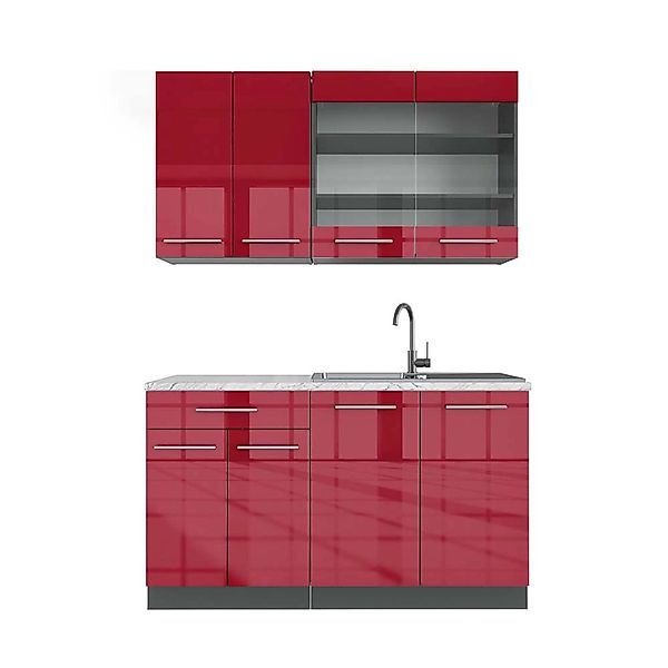 Vicco Fame-Line Singleküche Bordeaux Hochglanz/Anthrazit 140 cm AP Marmor günstig online kaufen