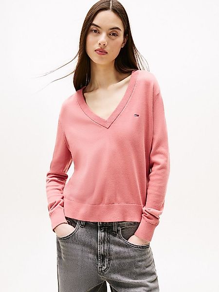 Tommy Jeans V-Ausschnitt-Pullover TJW ESSENTIAL VNECK SWEATER EXT mit Logos günstig online kaufen