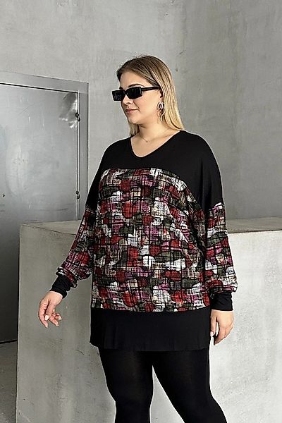 Stil Diva Blusentop Plus-Size-Bluse aus Lycra mit V-Ausschnitt, langen Ärme günstig online kaufen