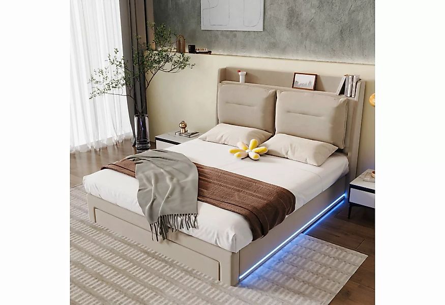 OKWISH Polsterbett Hydraulisches Bett (LED-Licht-Polsterbett, mit Lattenros günstig online kaufen