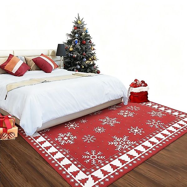 GarveeMore Teppich Waschbarer Weihnachtsbereich Teppich Schneeflocke günstig online kaufen