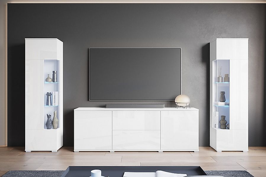 INOSIGN Wohnwand KENIA, (Komplett-Set, 3-St), Vitrinen mit Eckverglasung, h günstig online kaufen