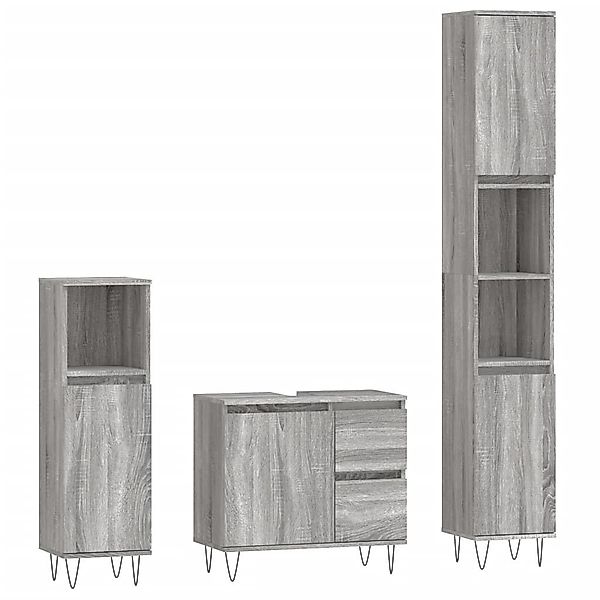 vidaXL Badezimmer-Set 3-tlg. Badmöbel-Set Grau Sonoma günstig online kaufen