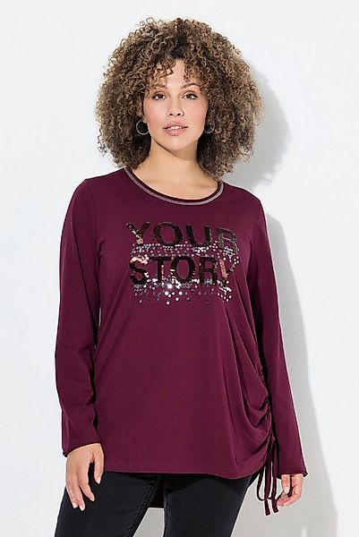 Ulla Popken Longsleeve Shirt Pailletten-Schriftzug Classic Rundhals günstig online kaufen