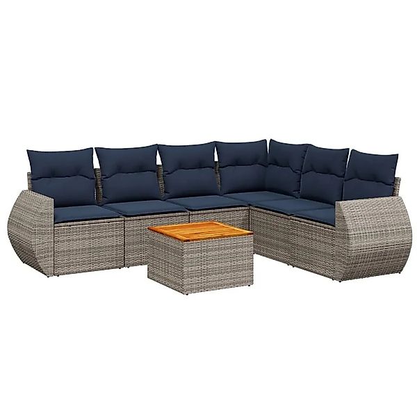 vidaXL 7-Tlg Gartensofa-Set mit Kissen Grau Polyrattan 3225025 günstig online kaufen