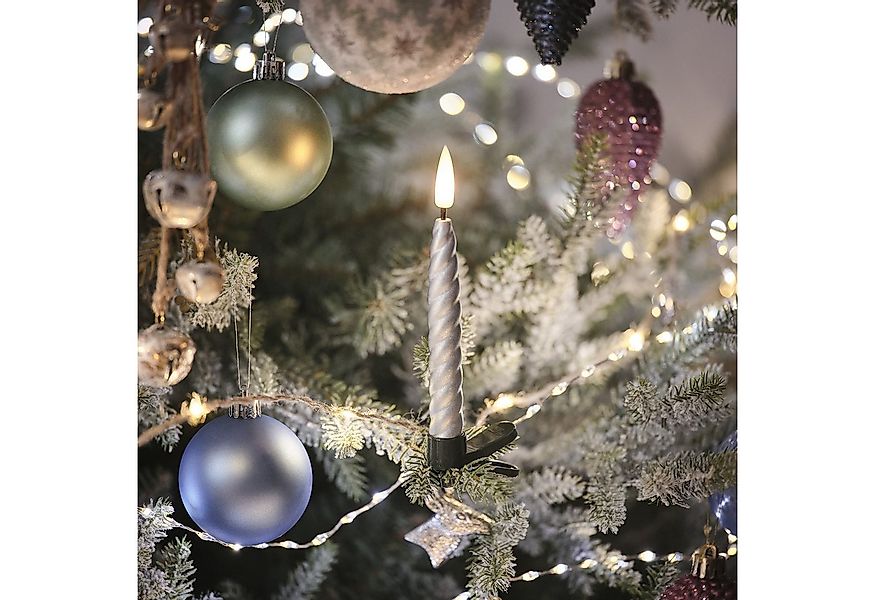 Lights4fun LED-Christbaumkerzen 10er Set TruGlow Weihnachtsbaumkerzen Silbe günstig online kaufen