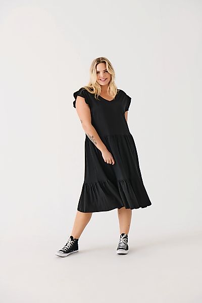 ONLY CARMAKOMA Jerseykleid "CARMAY LIFE CAP SL FRILL DRESS JRS NOOS", mit V günstig online kaufen