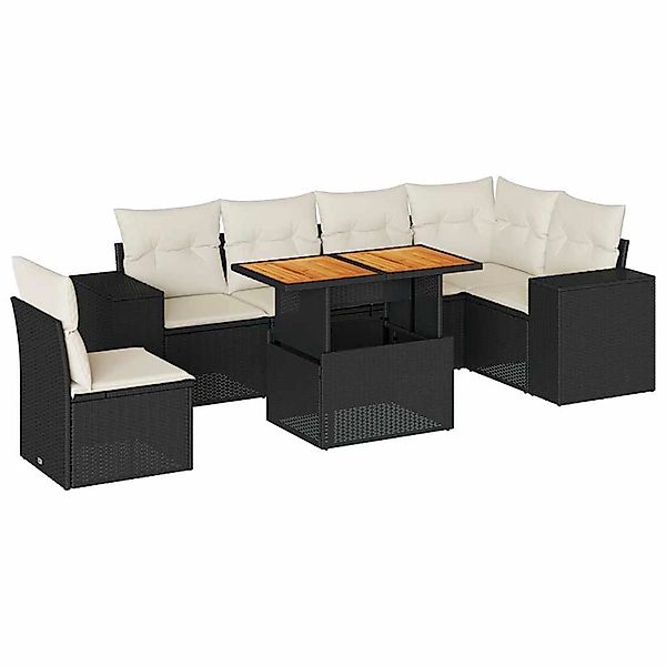 vidaXL 7-Tlg Garten-Sofagarnitur mit Kissen Schwarz Poly Rattan 3327381 günstig online kaufen
