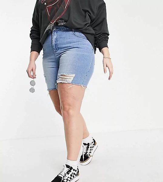 Urban Bliss Plus – Longline-Shorts mit hohem Bund und Zierrissen in mittler günstig online kaufen