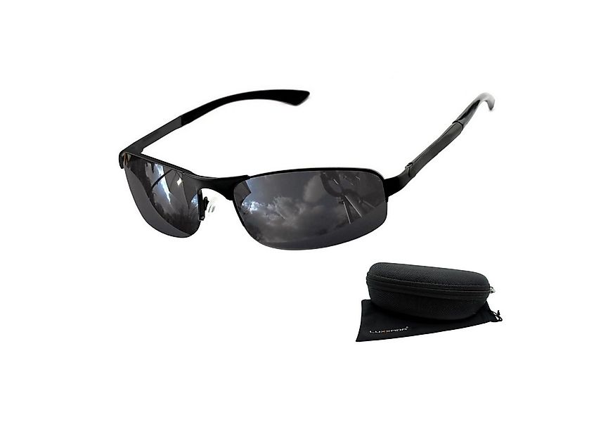 Rennec Sonnenbrille (Herren Markenbrille Schwarz mit Brillenbox) Schmale Ed günstig online kaufen
