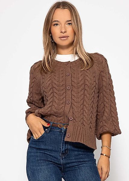 SASSYCLASSY Cardigan Zopfstrick Cardigan mit Rundhalsausschnitt günstig online kaufen