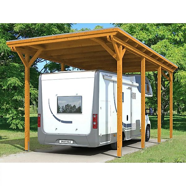 Skan Holz Carport Emsland Caravan 404 cm x 846 cm Eiche hell günstig online kaufen