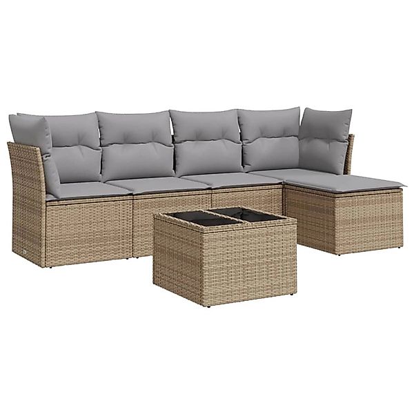 vidaXL 6-Tlg Garten-Sofagarnitur mit Kissen Beige Poly Rattan 3249408 günstig online kaufen
