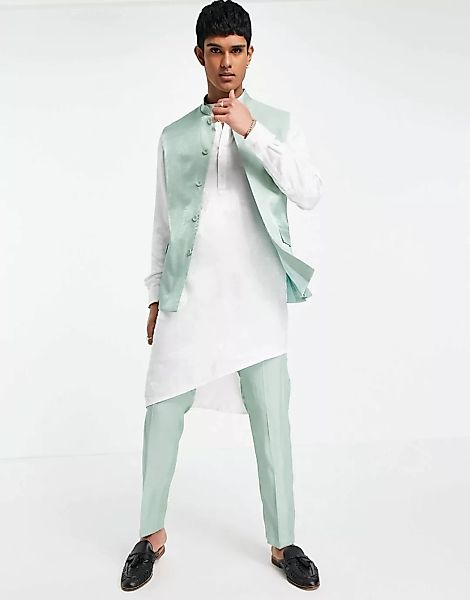 ASOS DESIGN Wedding – Schmale Anzughose in hochglänzendem Grün günstig online kaufen